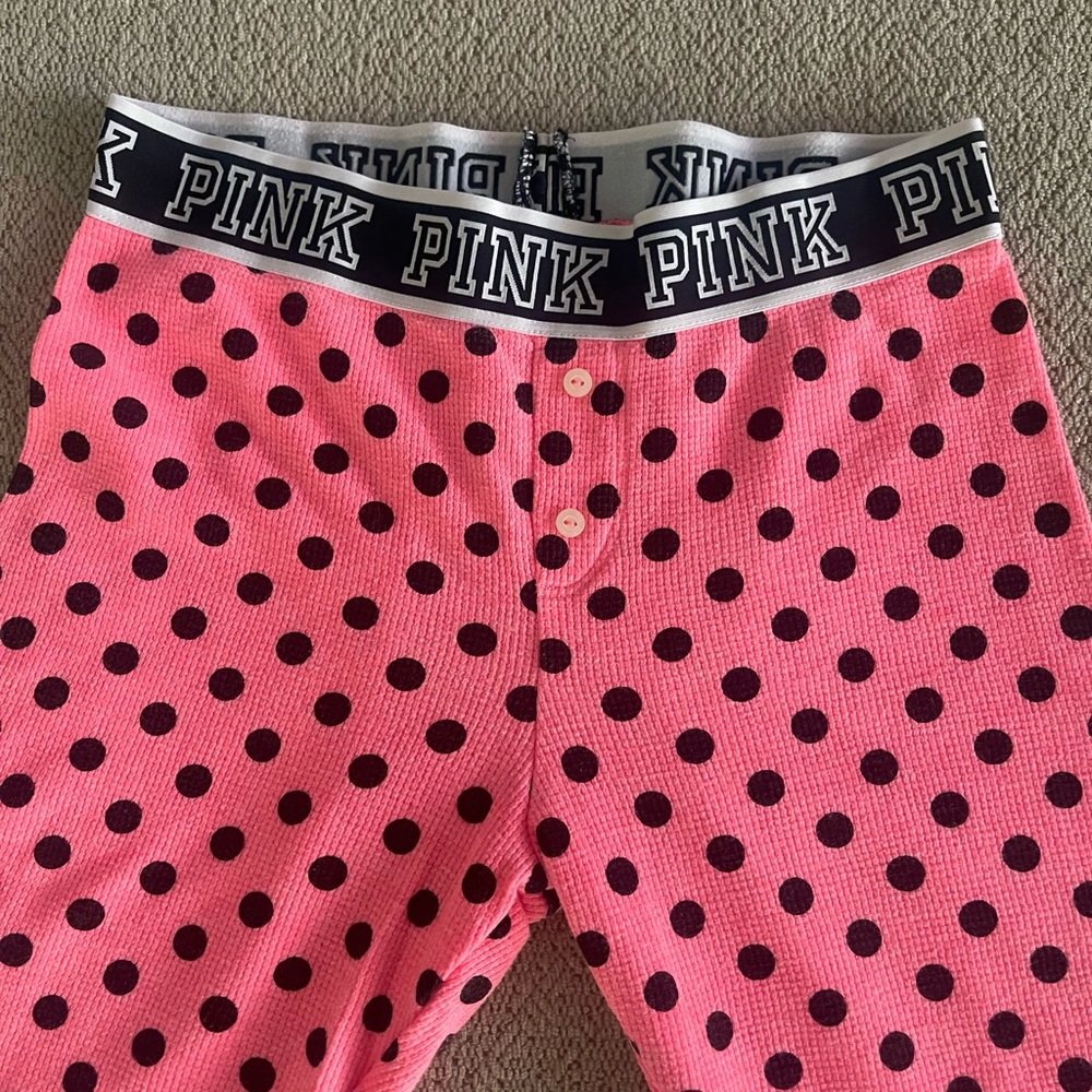 PINK Victoria's Secret Pink and Black Polka Dot Pajama Leggings - Picture 2 of 5
